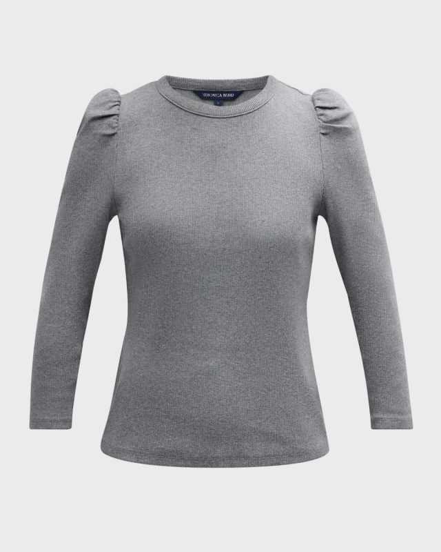 Britney Knit Puff-Sleeve Top